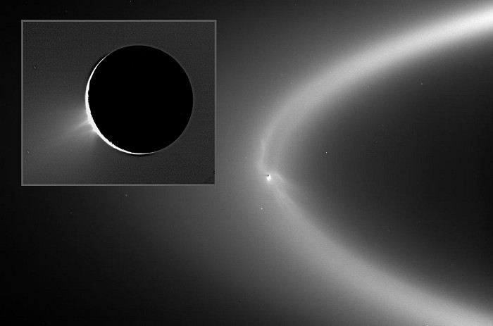 [Geysering Enceladus and Saturn's E-ring]