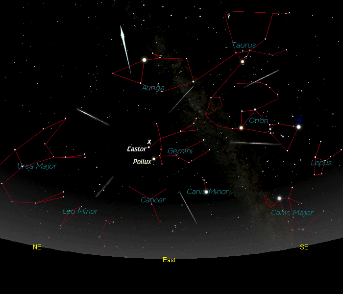 [Geminid Meteor Shower Radiant 10 p.m.]